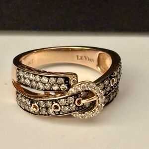 Le Vian Chocolate Diamond and Nude Diamond Belt Buckle Ring in 14 Gold.
